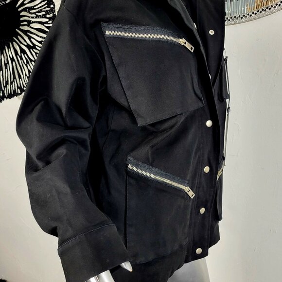 NWT~$295~I AM GIA~S/M~BLACK MILITARY UTILITY CARGO DENIM JEAN JACKET COAT - Picture 7 of 16